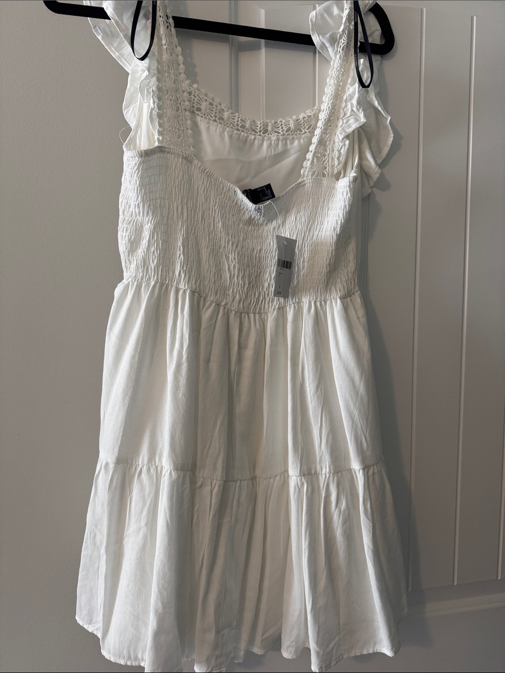 White Ruffled Tiered Sundress with Lace Trim - Picture 4 of 7